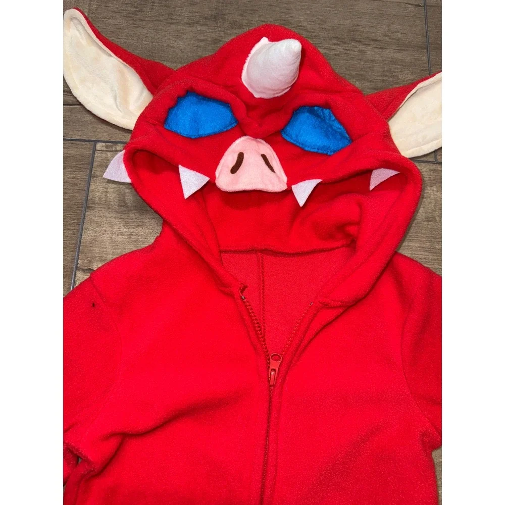 Kids Red Devil Costume Jumpsuit Hooded One‎ Piece Halloween Cosplay